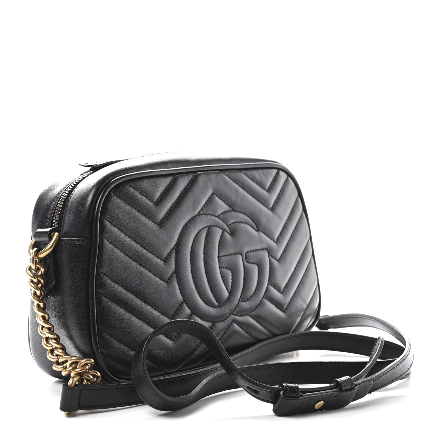Gucci Calfskin Matelasse Small GG Marmont Chain Shoulder Bag Black 3 of 11
