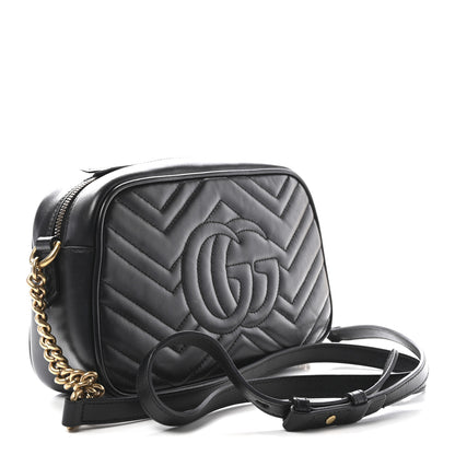 Gucci Calfskin Matelasse Small GG Marmont Chain Shoulder Bag Black 3 of 11