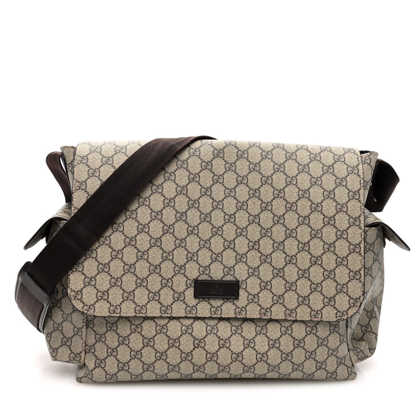 GG Supreme Monogram Selleria Calfskin Messenger Diaper Bag Beige Ebony Cocoa Dark Chocolate