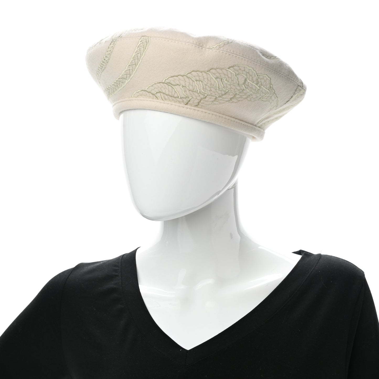 Wool Embroidered Saint-Honore en Finesse Beret 57 White Casse