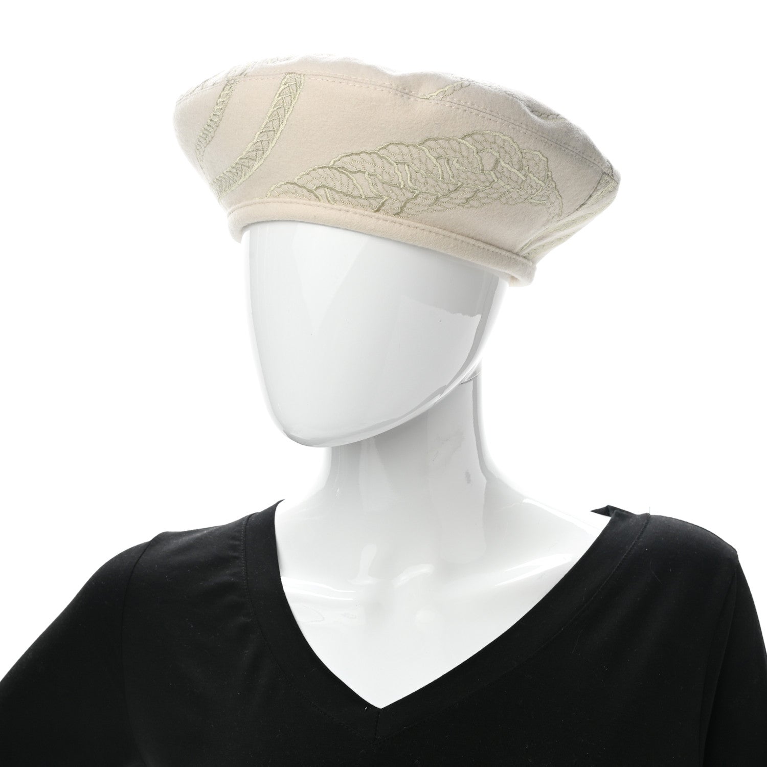 Hermes Wool Embroidered Saint-Honore en Finesse Beret 57 White Casse 2 of 7