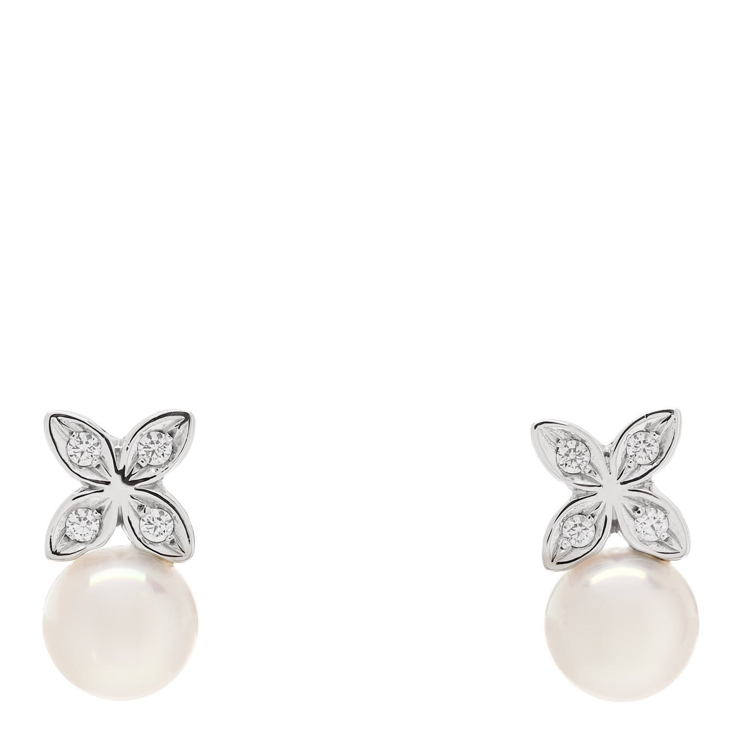 18K White Gold Diamond Pearl 5.5mm Floral Stud Earrings