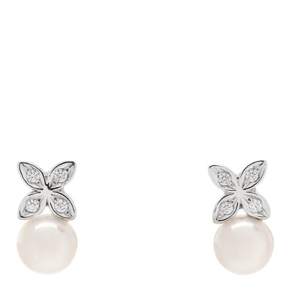 Mikimoto 18K White Gold Diamond Pearl 5.5mm Floral Stud Earrings 1 of 4