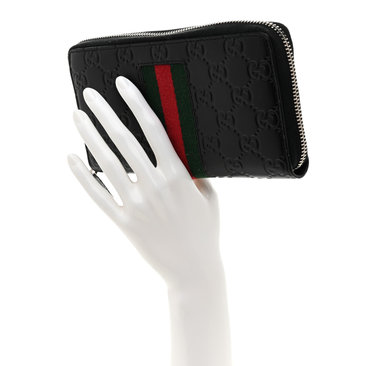 Gucci Guccissima Web Zip Around Wallet Black 2 of 7
