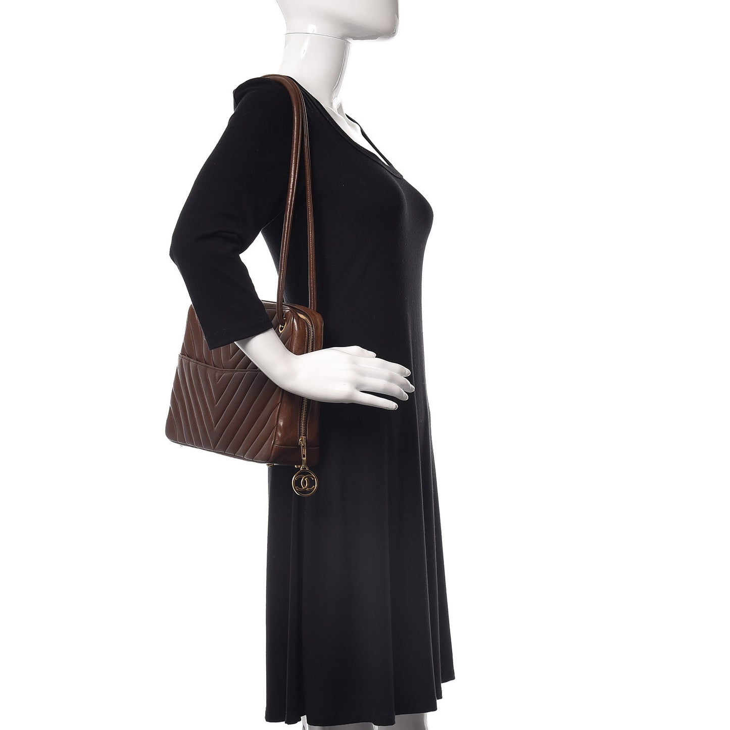Lambskin Chevron Quilted Shoulder Bag Brown