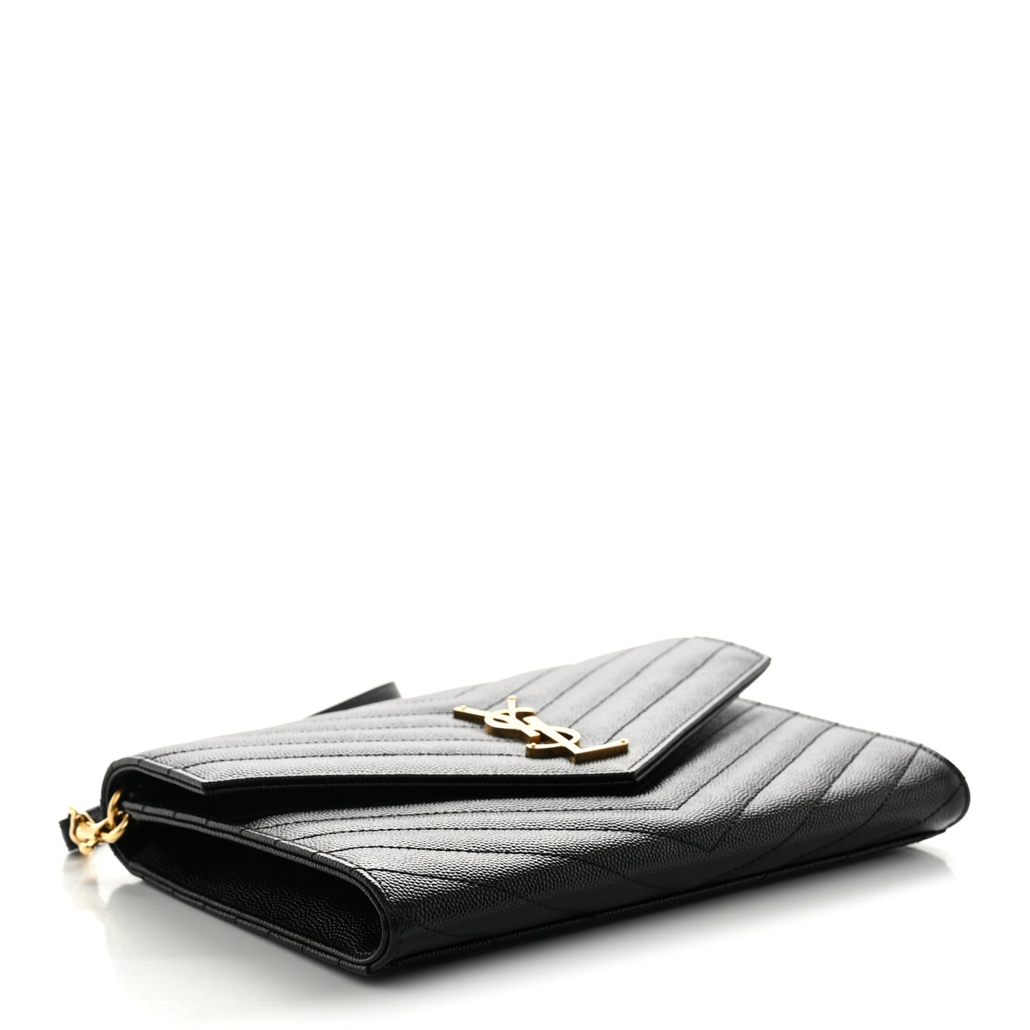 Grain De Poudre Matelasse Chevron Monogram Envelope Clutch Black