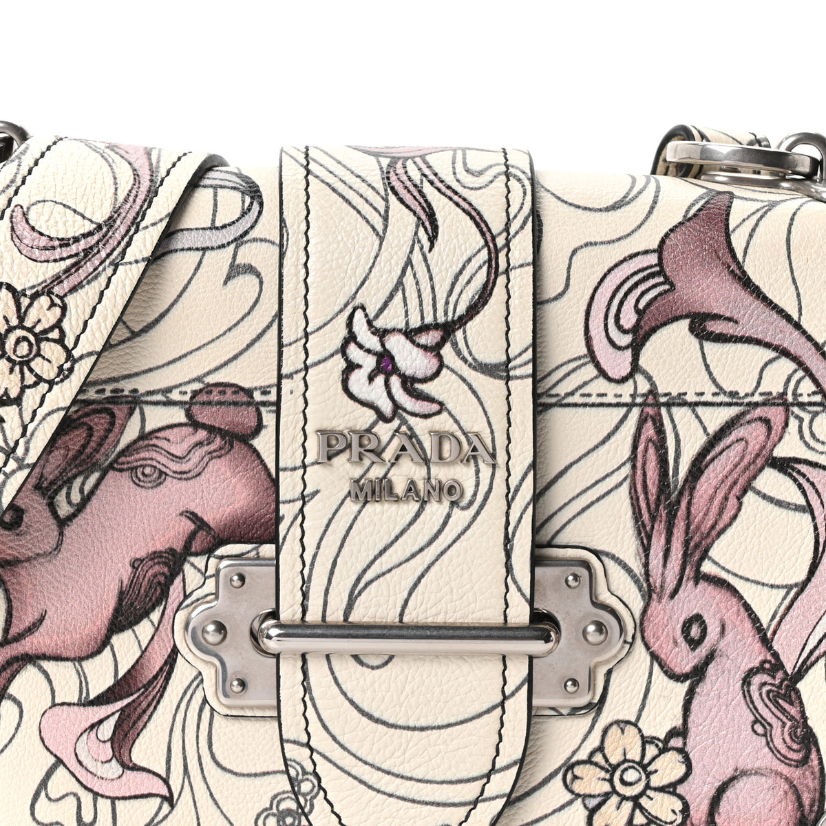 Prada X JAMES JEAN Glace Calfskin Rabbit Print Cahier Bag Opaline 14 of 17