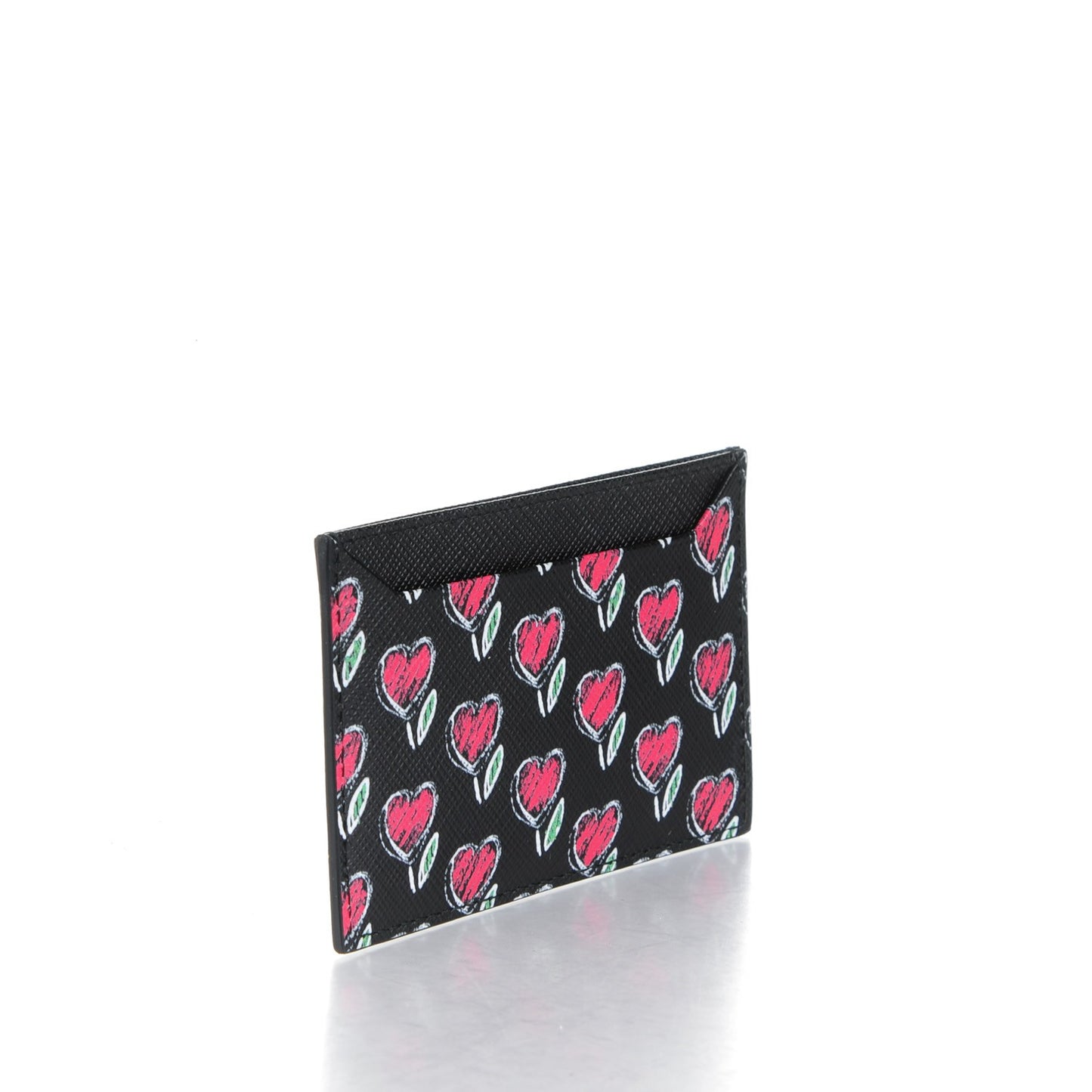 Saffiano Love Print Metal Card Case Black