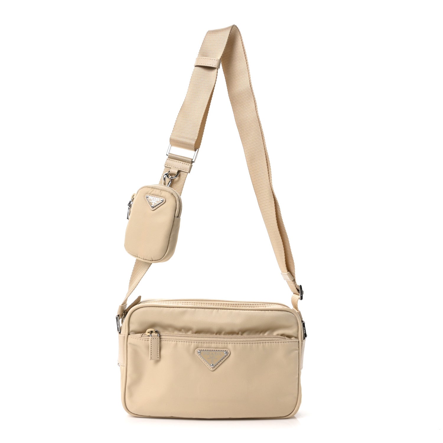Prada Re-Nylon Vela Saffiano Double Zip Shoulder Bag Beige 1916379
