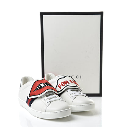 Gucci Calfskin Ayers Blind For Love Embroidered Womens Ace Sneakers 39.5 White 9 of 9