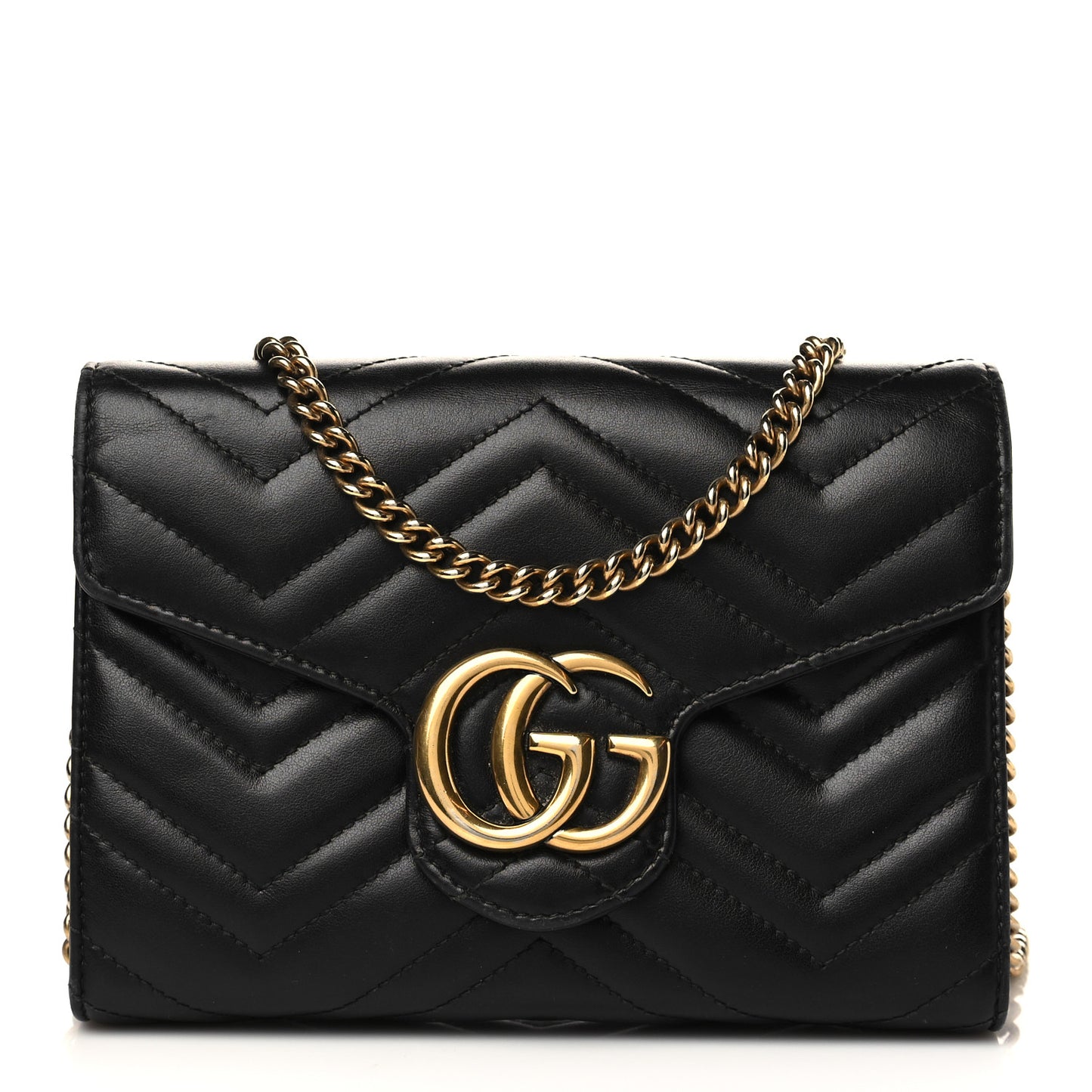 Calfskin Matelasse GG Marmont Chain Wallet Black