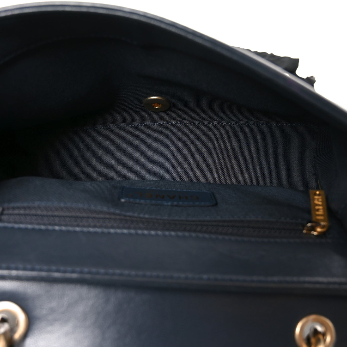 Sheepskin Chevron Stitched Chain Top Handle Flap Blue