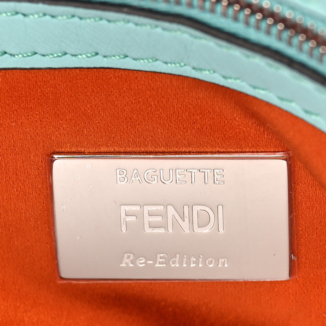 Fendi Rolling Stone Vitello Seta Bead Embroidered Re-Edition Baguette Spring Turquoise 6 of 9
