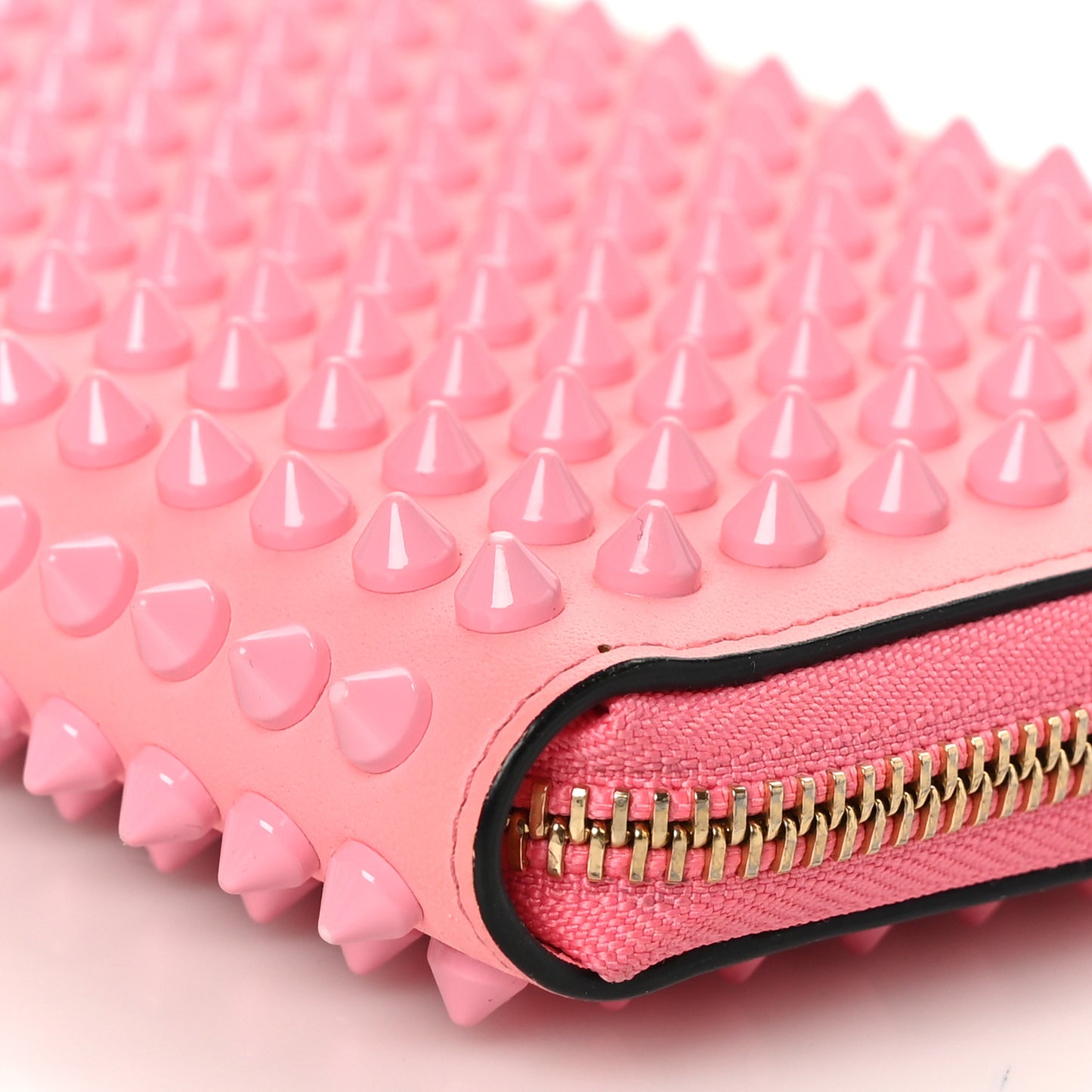 Calfskin Panettone Spiked Zip Around Wallet Pink