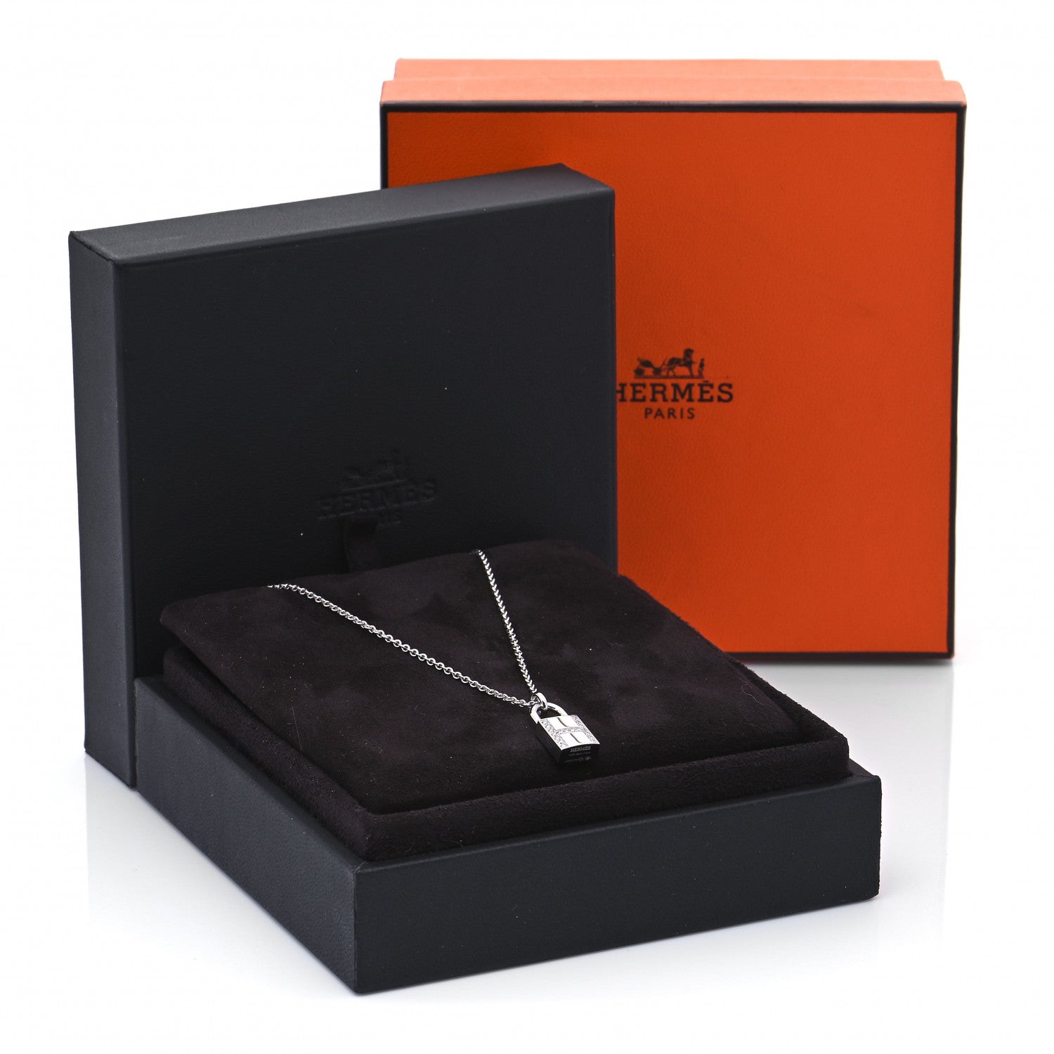 Hermes 18K White Gold Diamond Amulettes Cadenas Pendant Necklace 7 of 7