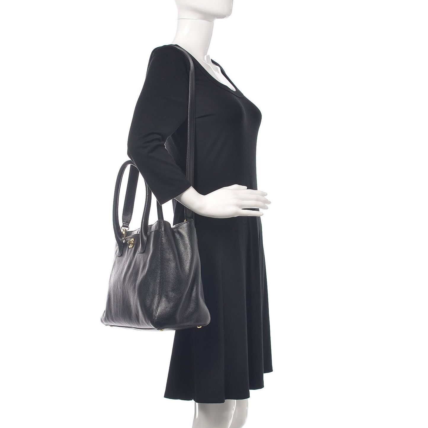 Calfskin Cerf Executive Shopper Tote Black