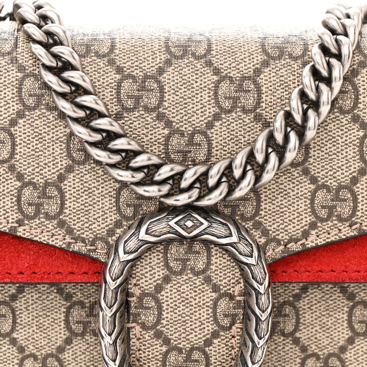 Gucci GG Supreme Monogram Suede Mini Dionysus Shoulder Bag Beige Ebony Vulcanic Red 8 of 12