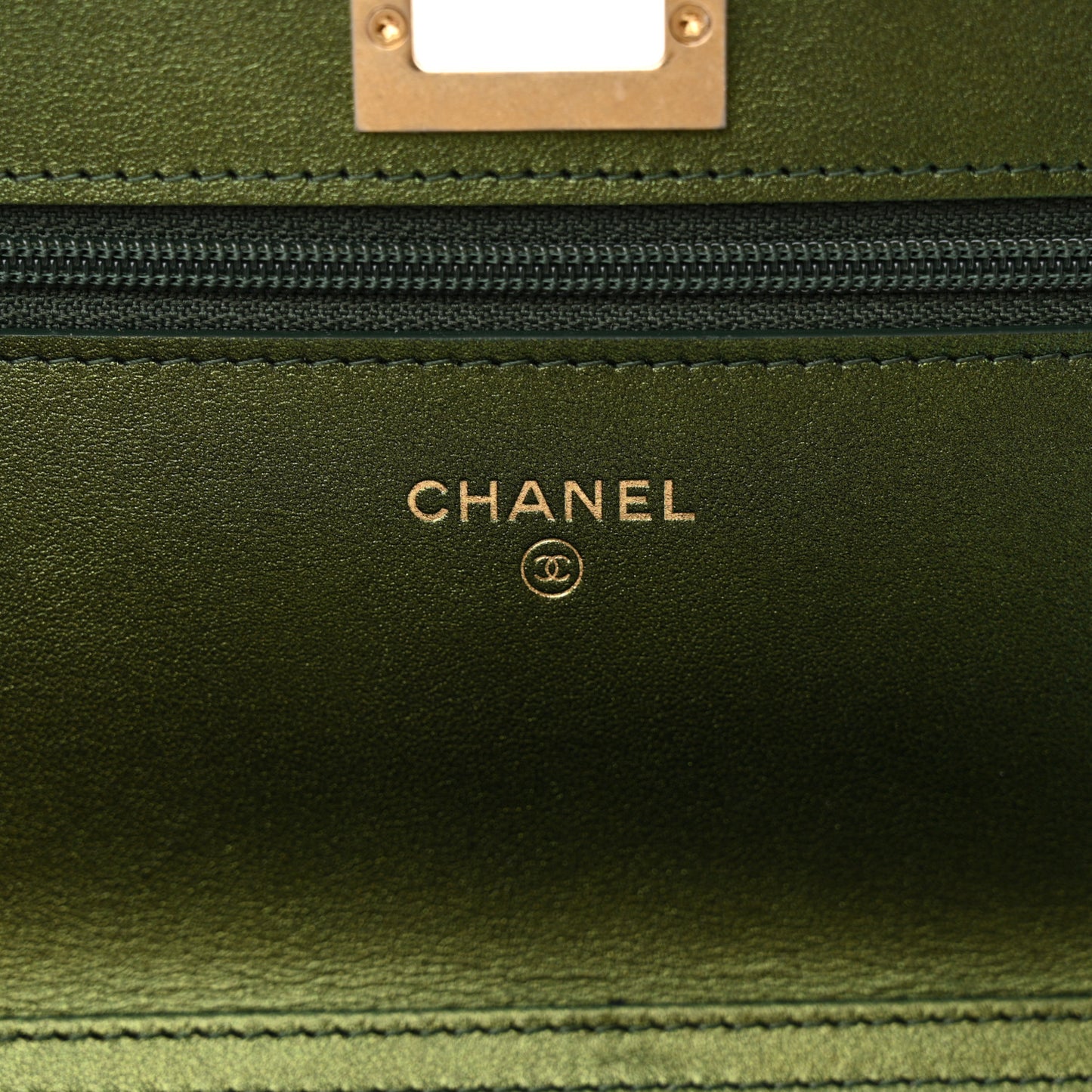 Metallic Aged Calfskin Quilted 2.55 Reissue Wallet on Chain WOC Green