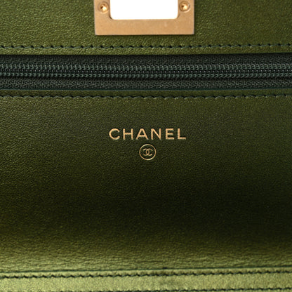 Chanel Metallic Aged Calfskin Quilted 2.55 Reissue Wallet on Chain WOC Green 6 of 11