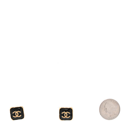 Chanel Metal Enamel CC Square Earrings Gold Black 3 of 4