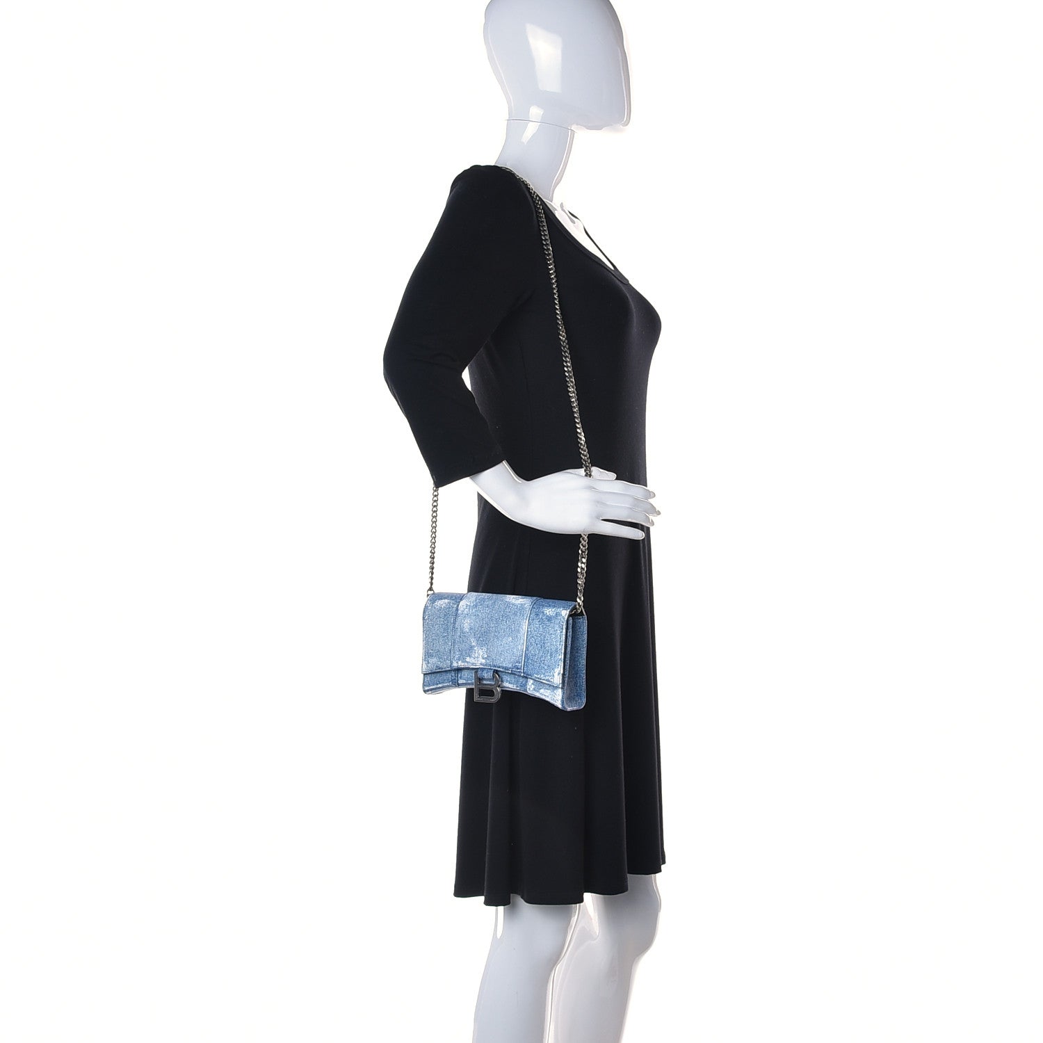 Balenciaga Nappa Denim Printed Hourglass Chain Bag Denim Blue 2 of 9