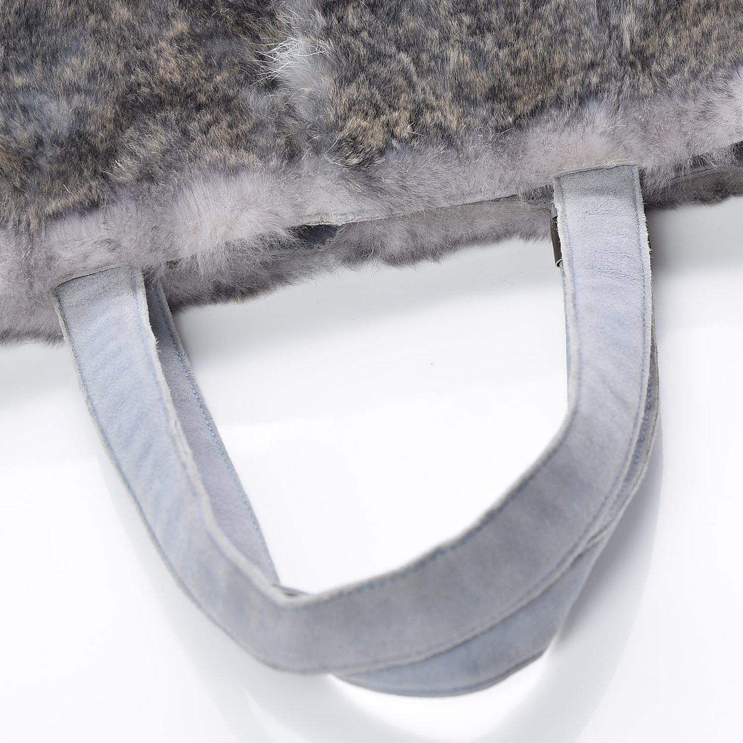 Suede Rabbit Fur Tote with Cosmetic Pouch Blue