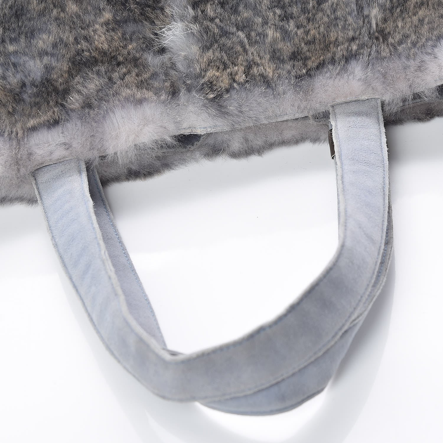 Chanel Suede Rabbit Fur Tote with Cosmetic Pouch Blue 14 of 16