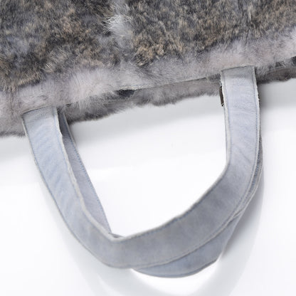 Chanel Suede Rabbit Fur Tote with Cosmetic Pouch Blue 14 of 16