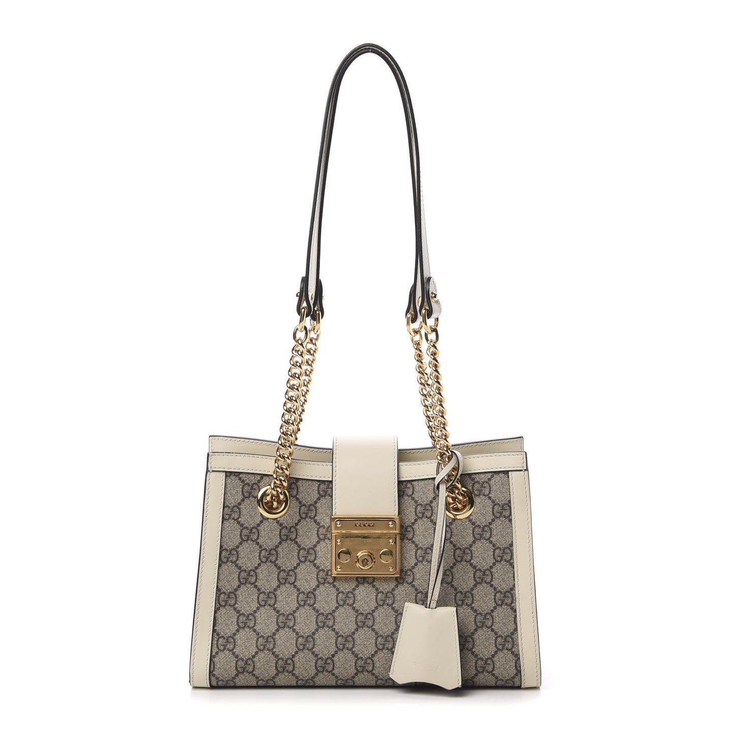 GG Supreme Monogram Moon Calfskin Small Padlock Tote Beige Ebony Mystic White