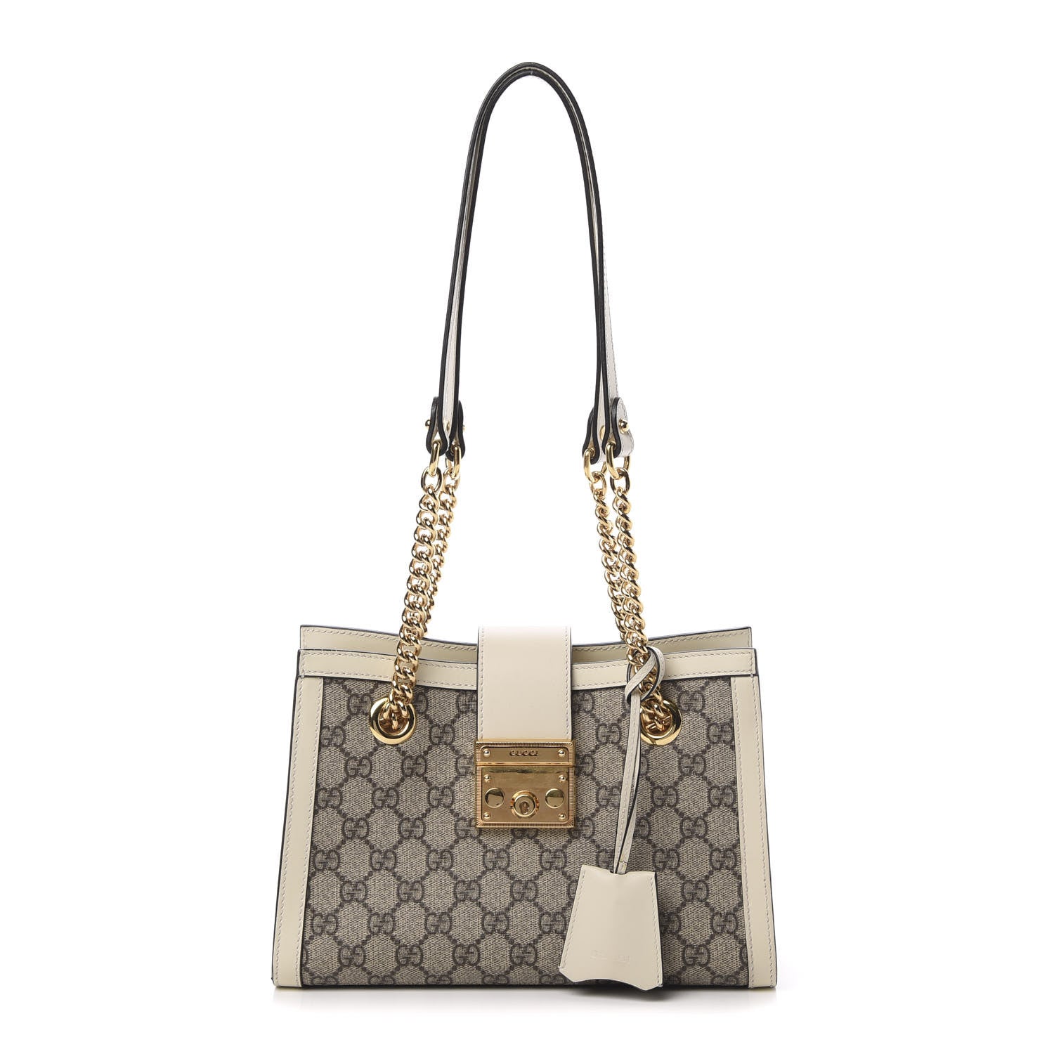 Gucci GG Supreme Monogram Moon Calfskin Small Padlock Tote Beige Ebony Mystic White 1 of 12