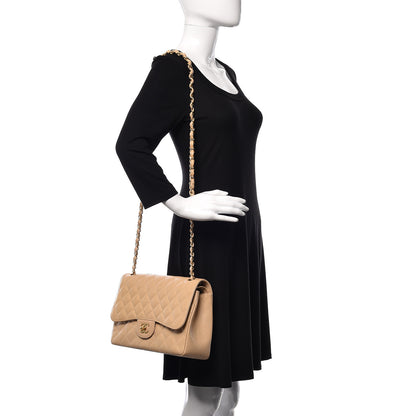 Chanel Caviar Quilted Jumbo Double Flap Light Beige 2 of 13