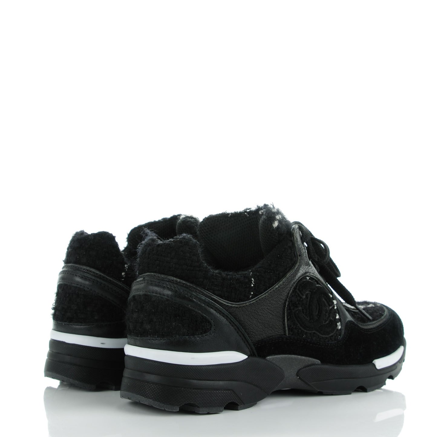 Tweed Suede Goatskin CC Sneakers 35.5 Black White