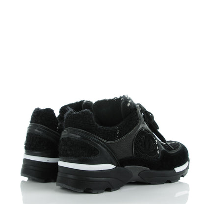 Chanel Tweed Suede Goatskin CC Sneakers 35.5 Black White 4 of 8