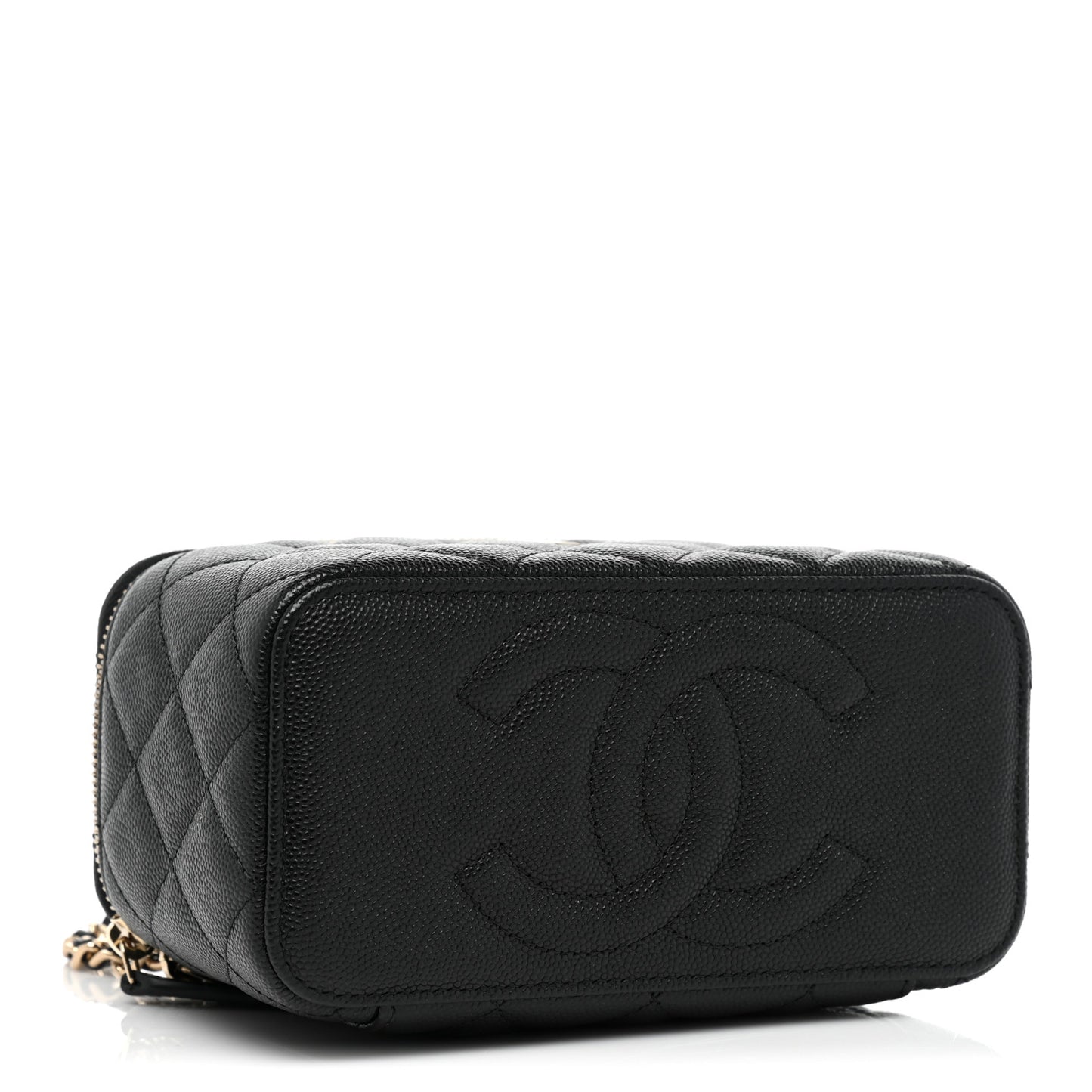 Caviar Quilted Small Vanity Case With Chain Black