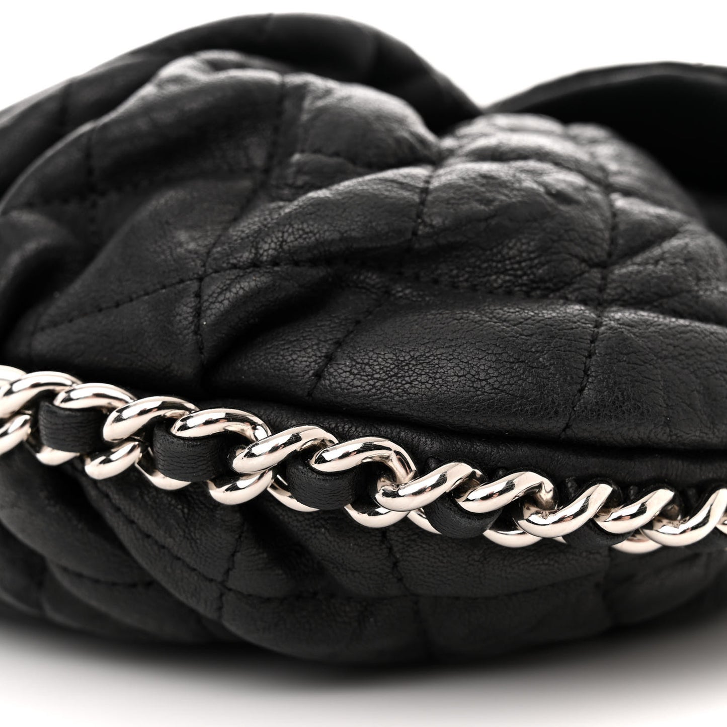 Washed Lambskin Quilted Medium Chain Around Messenger Black