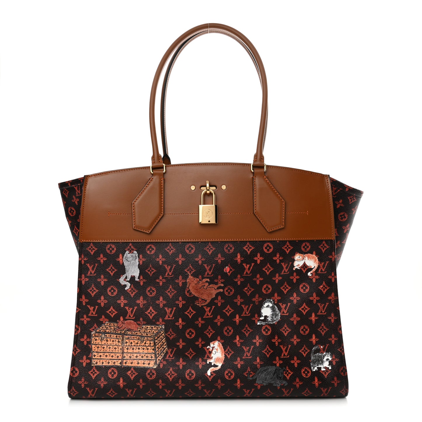 Calfskin Catogram City Steamer Cabas XXL Orange Marron