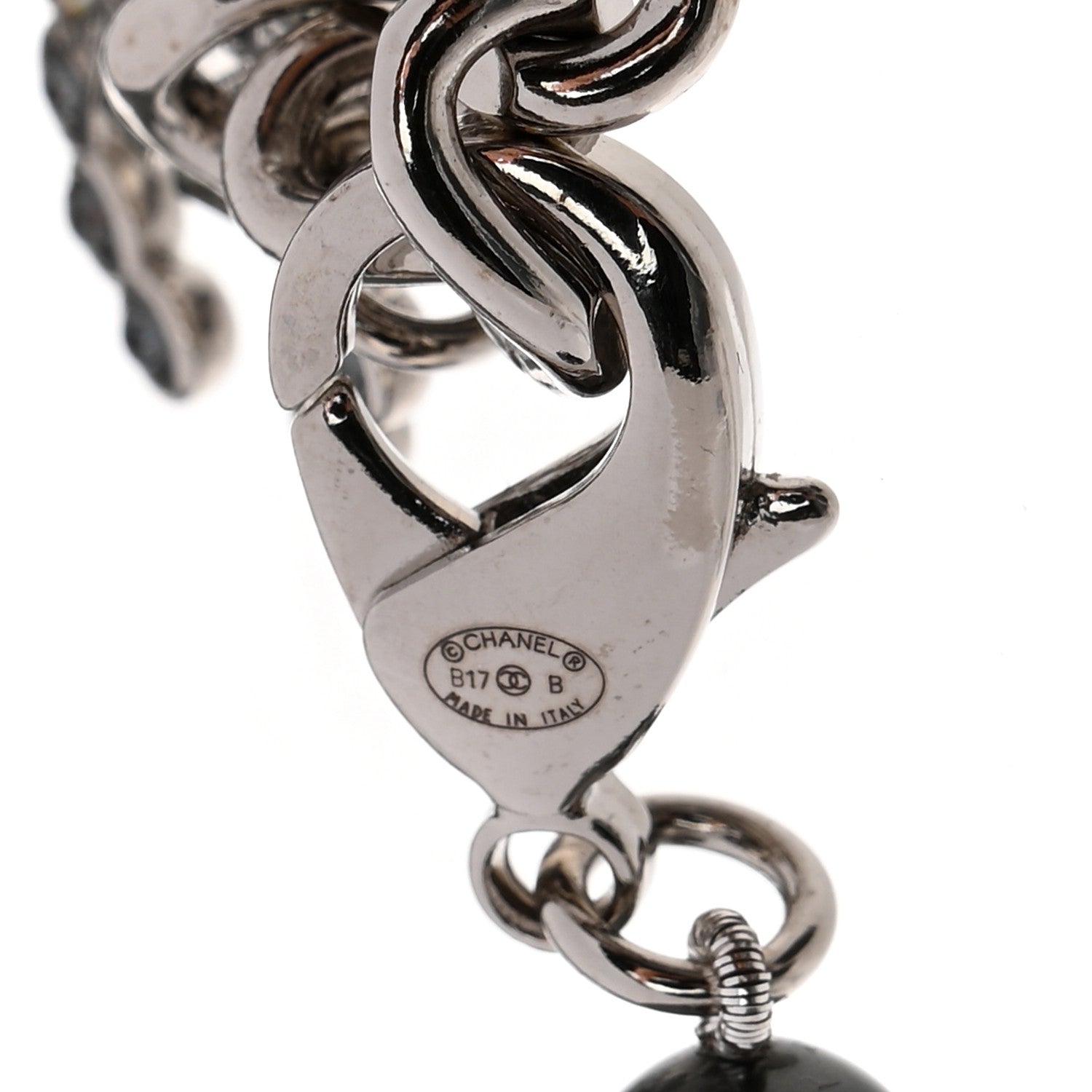 Chanel Pearl Baguette Crystal CC Bracelet Silver Grey 4 of 6