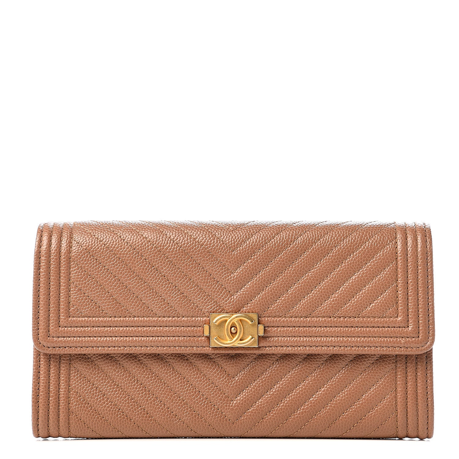 Chanel Caviar Chevron Quilted Boy Flap Wallet Dark Beige 1 of 6