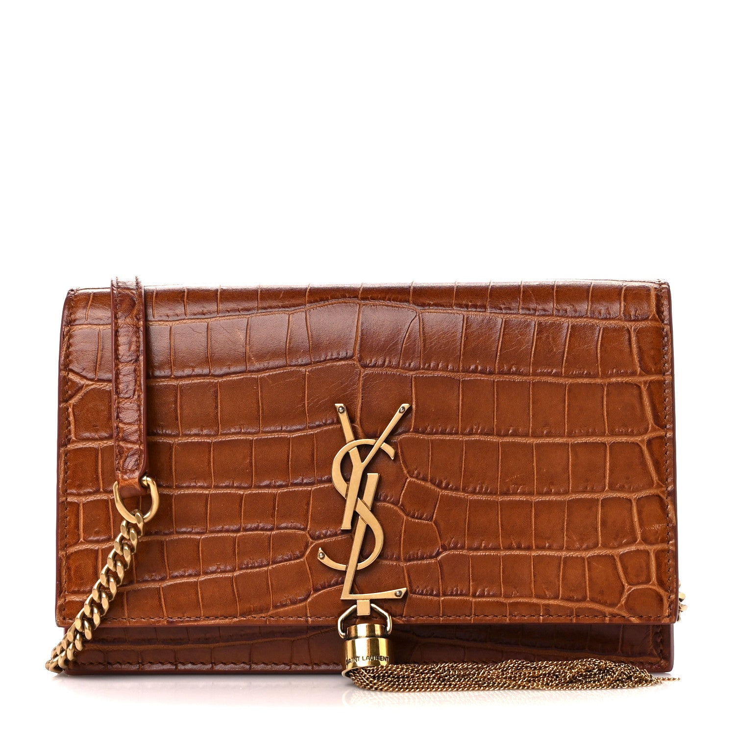 Saint Laurent Calfskin Crocodile Embossed Kate Monogram Tassel Chain Wallet Cuoio Tampona 1 of 11