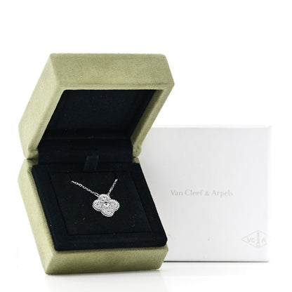 Van Cleef & Arpels 18K White Gold Diamond Vintage Alhambra Pendant Necklace 6 of 6