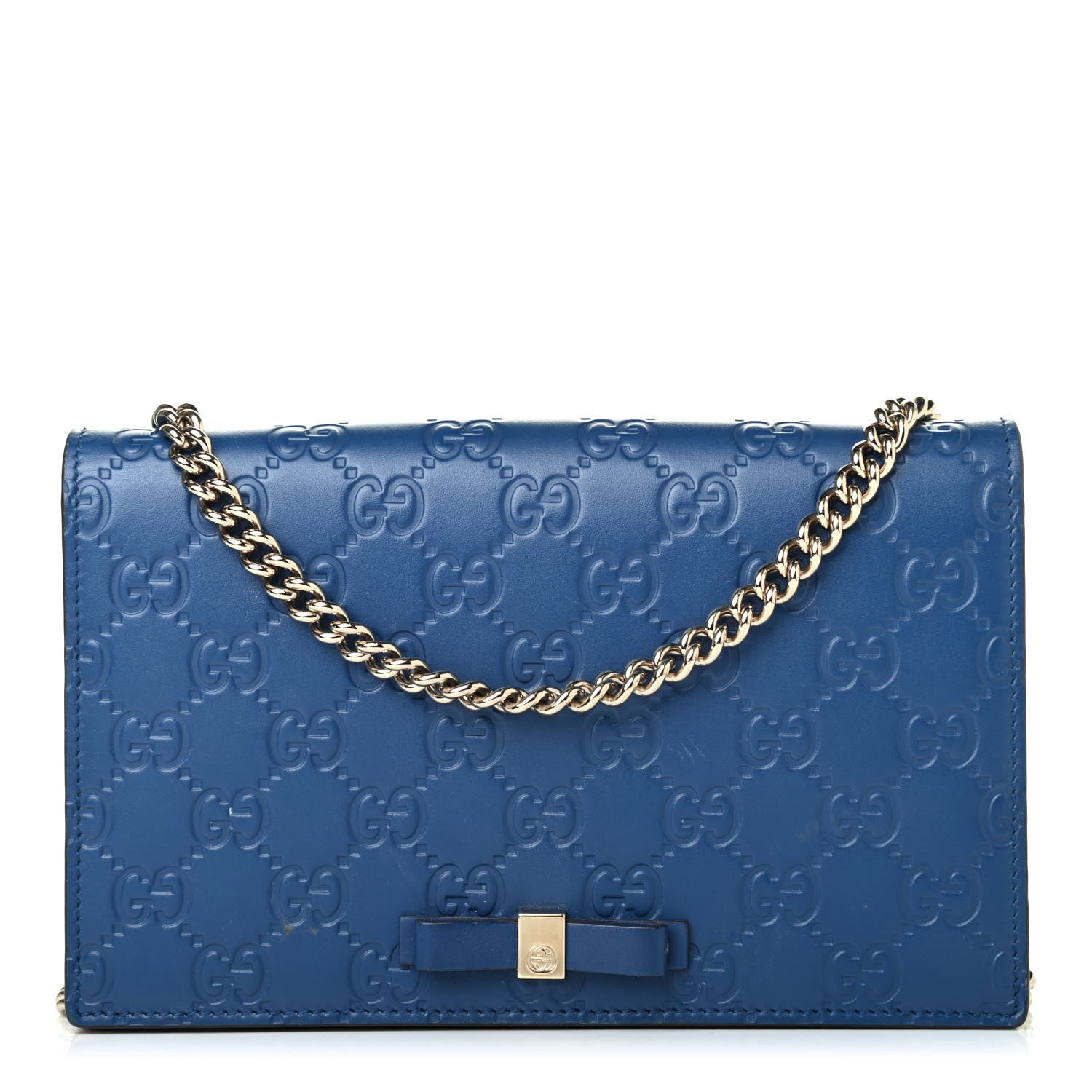 Gucci Guccissima Signature Bi-Color Bowy Chain Wallet Blue Dark Cipria 1 of 4