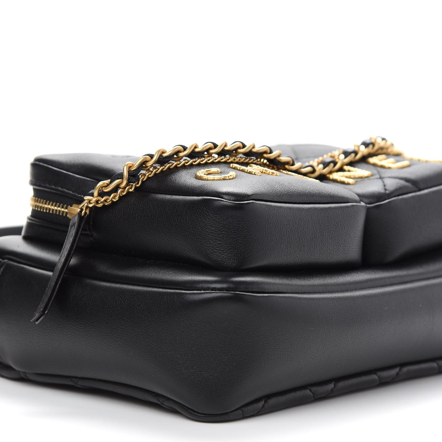 Calfskin Quilted Small Camera Case Black