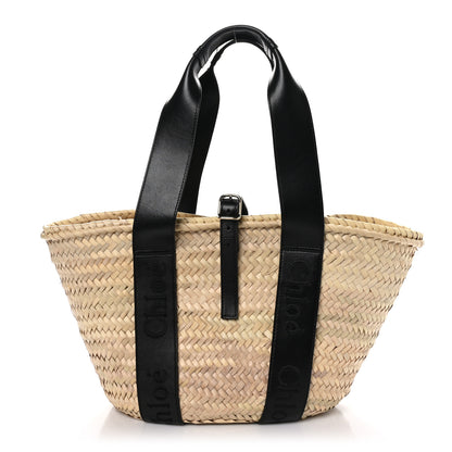 Chloe Raffia Smooth Calfskin Medium Sense Basket Black 1 of 9