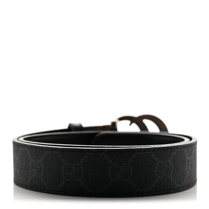 Gucci GG Supreme Monogram Plutone Calfskin Palladium Double G Reversible 30mm Belt 70 28 Black 2 of 5