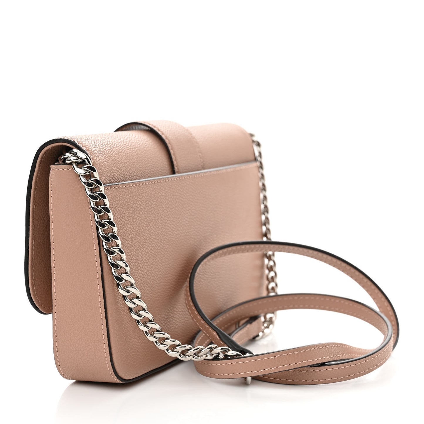 Grainy Calfskin Crystal Cheri Wallet On Chain Bag Powder Pink