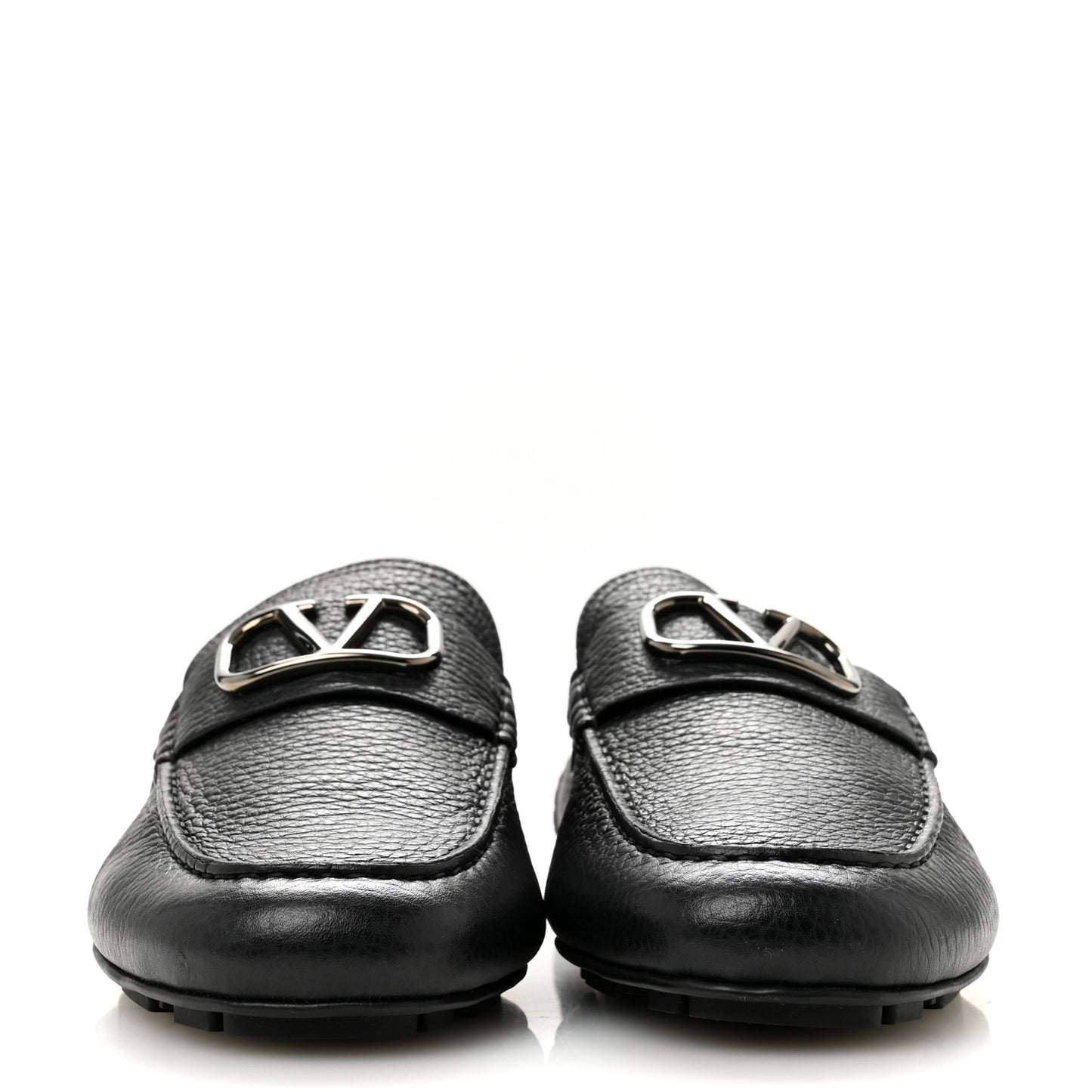 Grainy Calfskin Mens VLogo Driving Loafers 42.5 Black