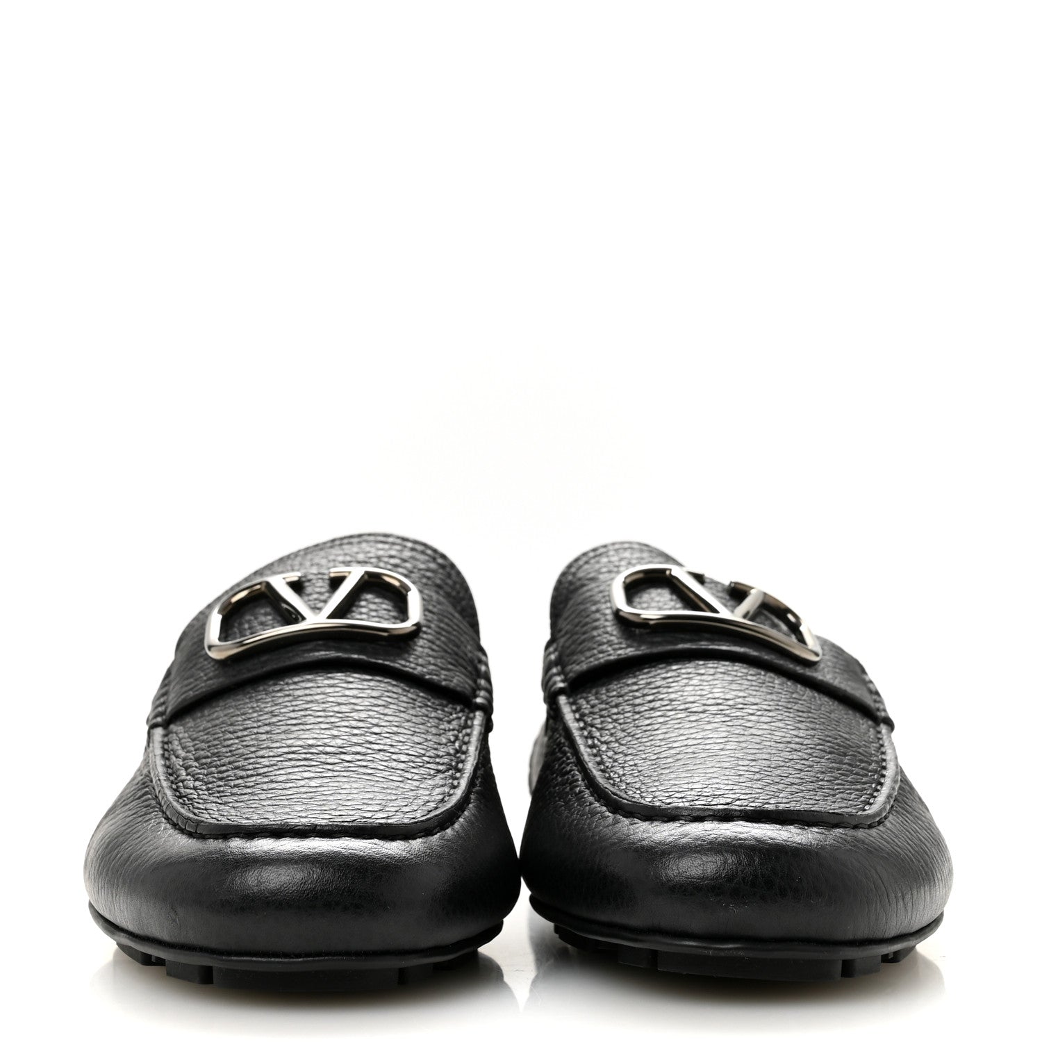 Valentino Garavani Grainy Calfskin Mens VLogo Driving Loafers 42.5 Black 3 of 8