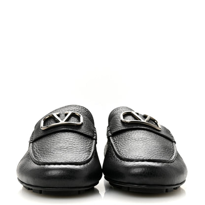 Valentino Garavani Grainy Calfskin Mens VLogo Driving Loafers 42.5 Black 3 of 8