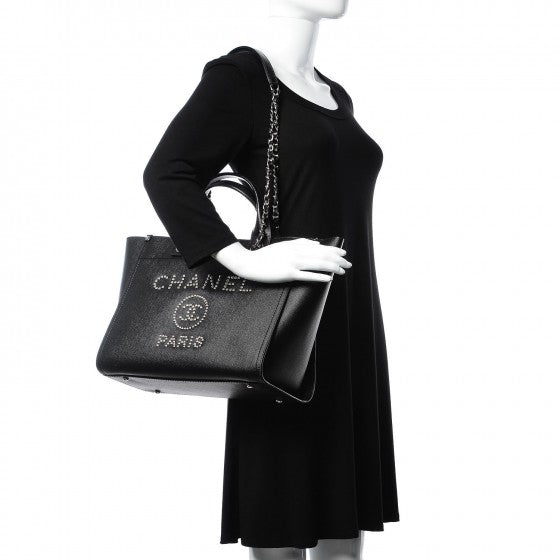 Caviar Small Studded Deauville Tote Black