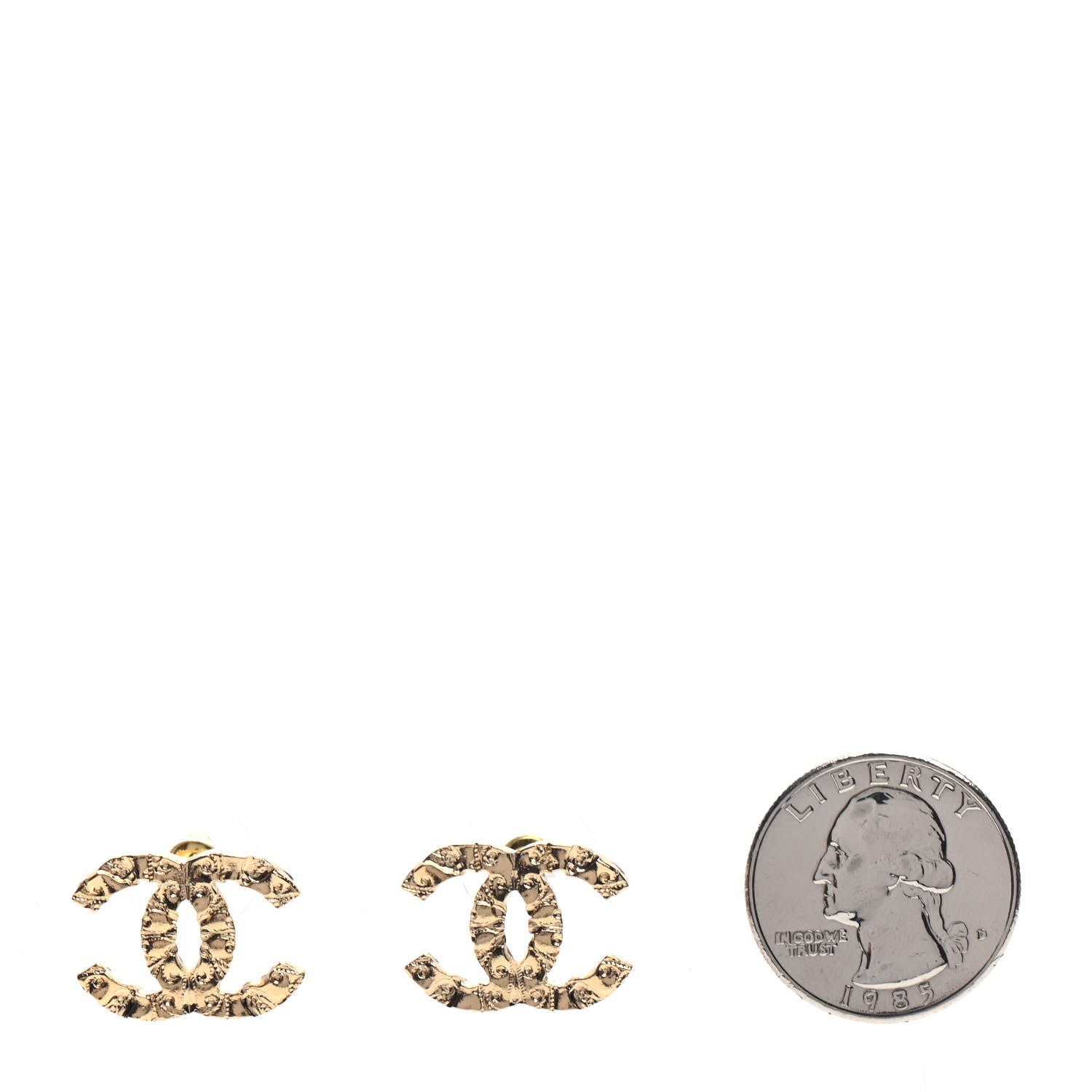 Chanel Metal Textured CC Earrings Gold 2 of 5